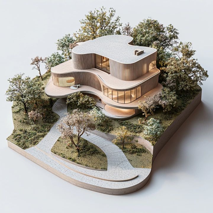 Modern architectural structure with landscape elements